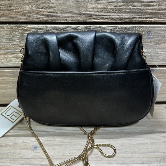 Urban Expressions Black Fleur Vegan Crossbody Purse with Gold Tone Chain - Picture 7 of 14